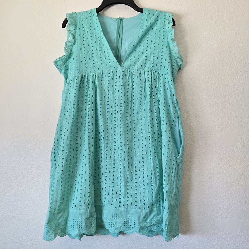 Womens Medium Eyelet Lace V-Neck Romper Dress 100% Cotton Boho Cottagecore Beach